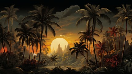 Tropical Trees wallpaper design for digital printing