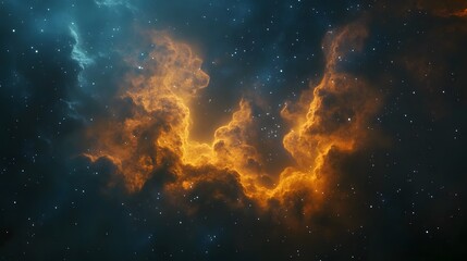 Fototapeta premium A Starry Sky with a Glowing Orange Nebula