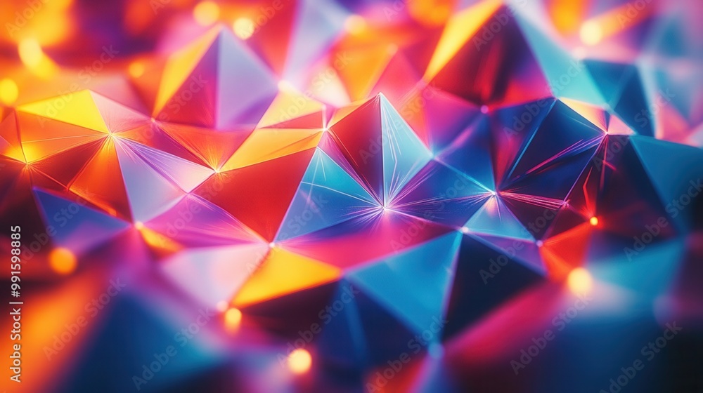 Poster vibrant abstract geometric background with glowing colorful polygons creating a dynamic and futurist