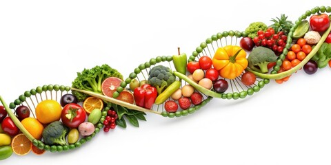 Nutrigenetics DNA strand concept made with fresh vegetables and fruits, healthy, DNA, strand, concept, nutrition, genetic