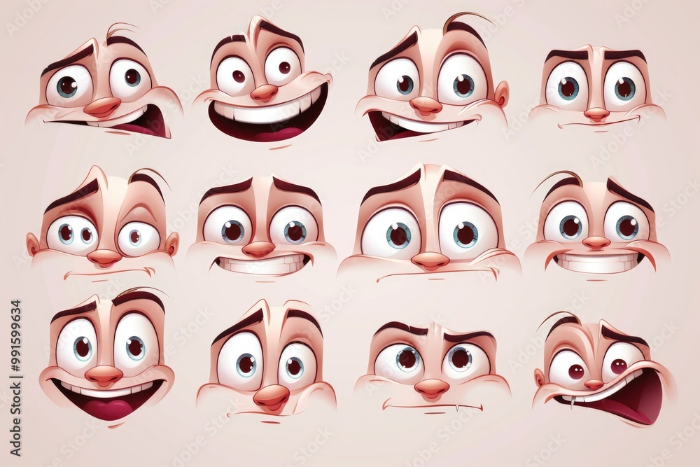 Poster A collection of cartoon characters showcasing distinct facial expressions for use in various creative projects