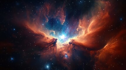 Nebula surrounding a newborn star, with swirling gases and vibrant colors representing the star's early life