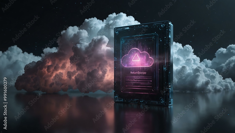 Poster cloud backup concept with holographic data storage.