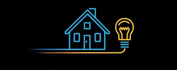 Obraz premium Illustration of a house connected to a light bulb through electricity cables symbolizing energy efficiency and modern technology