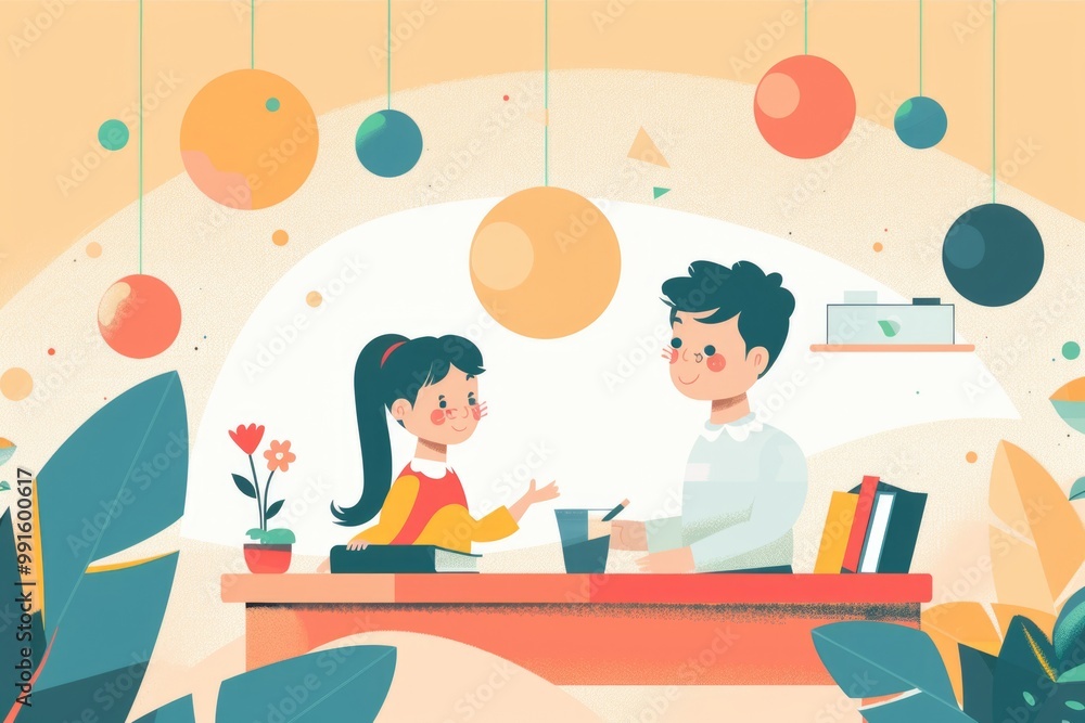 Poster a pair of people seated at a desk, likely collaborating or working on a project
