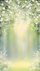 Fresh green yellow oil painting, white yellow flower pattern, texture, background