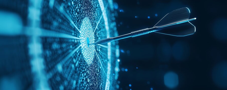 The image of a dart hitting the bullseye in a futuristic setting, symbolizing breakthrough achievements in precision engineering and technology.