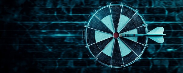 The image of a dart hitting the bullseye in a futuristic setting, symbolizing breakthrough achievements in precision engineering and technology.