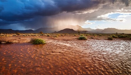 Reviving nature captivating rain on arid ground, revitalizing the barren terrain with refreshing downpours