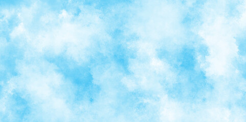 Creative vintage light sky blue background with various clouds and fogg, shiny and clear painted light blue clouds watercolor background, Abstract beautiful light blue cloudy sky clouds with stains.