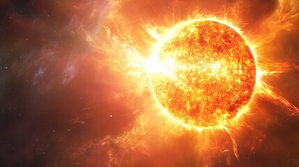 Star glowing intensely during its main sequence phase, with visible solar flares and radiation bursts