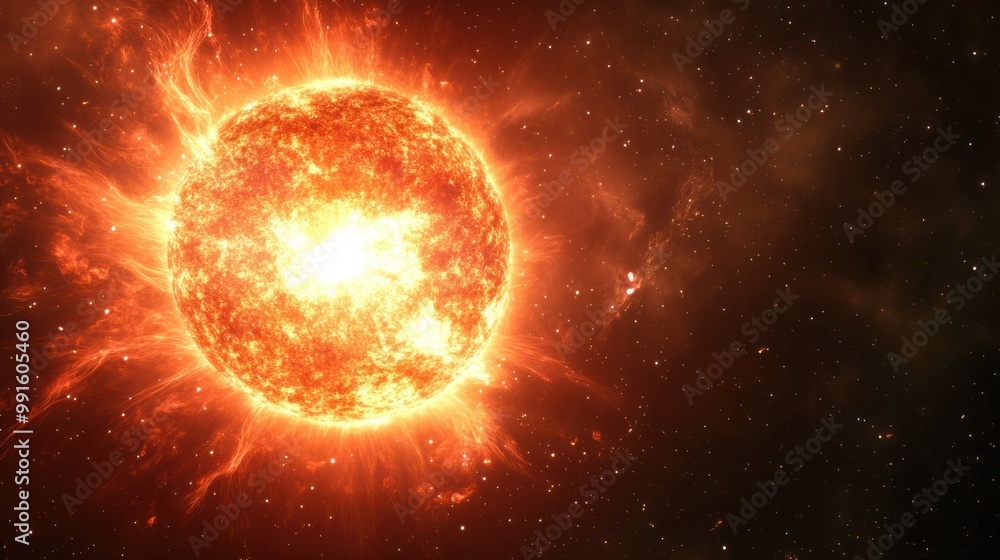 Sticker star in its red giant phase, shedding its outer layers into space, with visible radiation and solar 