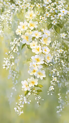 Fresh green yellow oil painting, white yellow flower pattern, texture, background