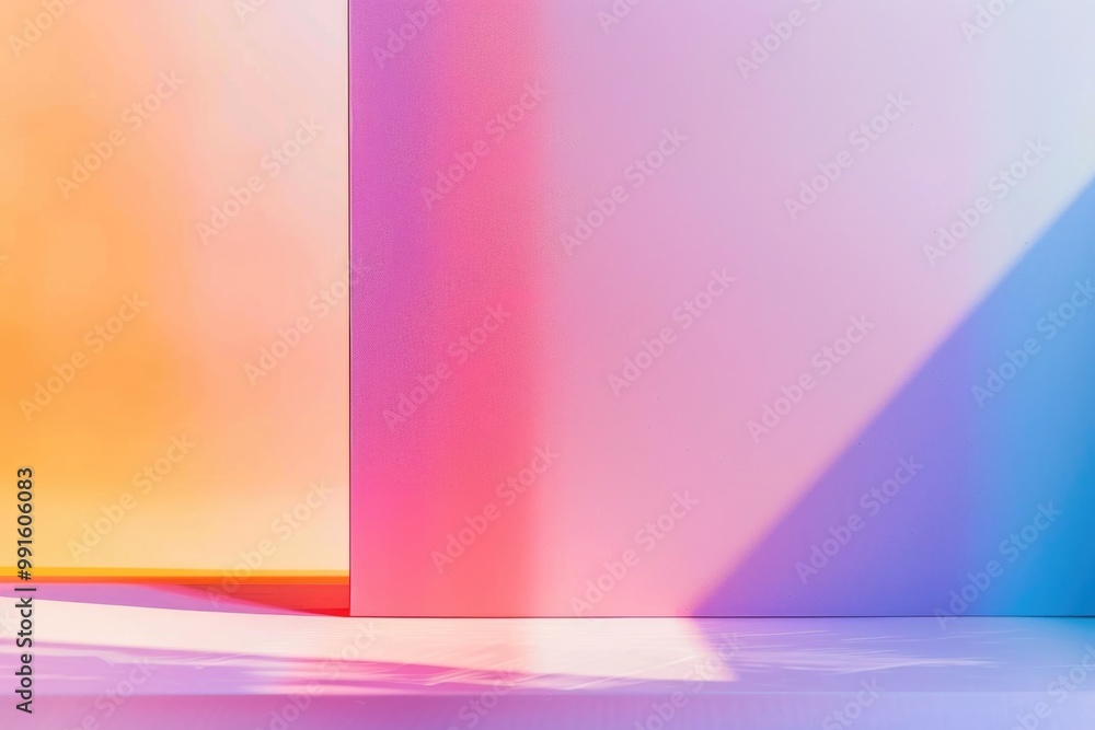 Poster a room with a door and a wall featuring a unique color scheme