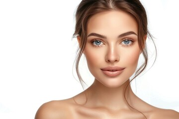 Fototapeta premium A beautiful woman poses for a photo, showcasing her striking blue eyes