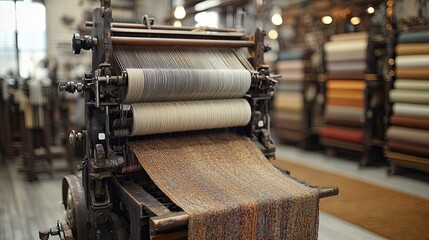 Fototapeta premium An old textile mill, a vintage loom stands proudly.