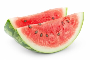 Fresh watermelon slice with visible seeds on a clean white background