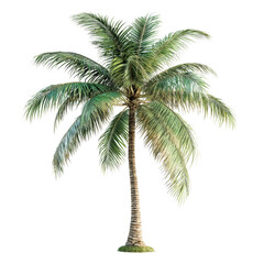 A lush tropical palm tree with a tall trunk and abundant fronds, symbolizing sunny beach environments and vibrant nature