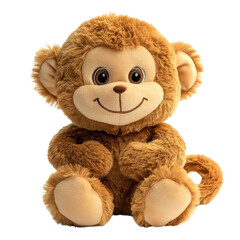 A cute, plush monkey toy with soft fur, large expressive eyes, and a friendly smile, perfect for children and collectors