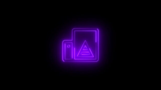 Neon printer icon purple glowing black background animation