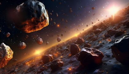 A rocky planet bathed in the glow of a nearby star is bombarded by asteroids