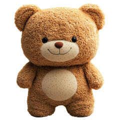 Obraz premium A cute, fluffy teddy bear with a friendly smile and round ears, featuring a soft, textured surface and a distinct belly patch, perfect for cuddling or decoration