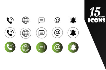Minimalist vector icon set for business, communication, and contact information