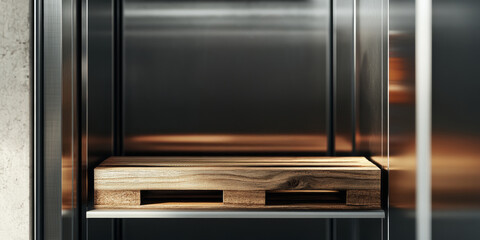 Obraz premium Close up of wooden shelf in modern kitchen. 3D Rendering