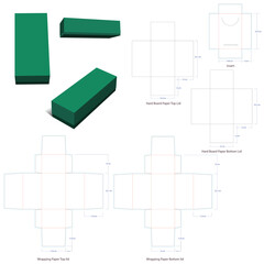 Two lid rigid box dieline template with 3D box