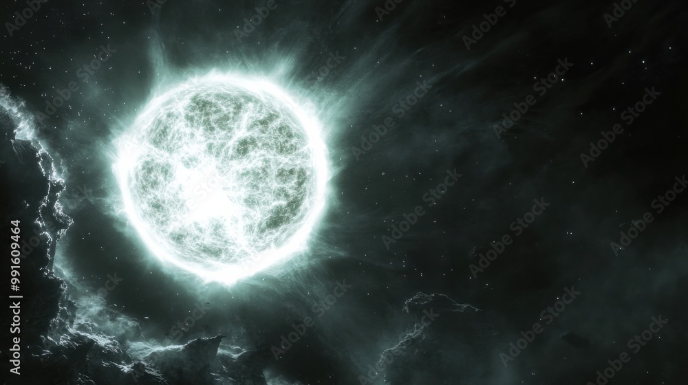 Wall mural white dwarf star cooling down in the aftermath of a supernova, glowing faintly in the darkness of sp