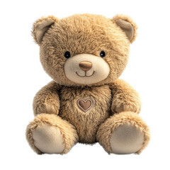 Obraz premium A soft, plush teddy bear with a heart on its chest, featuring a warm, cuddly appearance and bright, inviting eyes