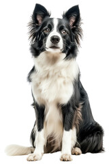 A striking black and white dog sits proudly, showcasing its intelligent expression and fluffy coat. This breed is known for its agility and herding abilities