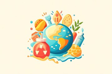 Naklejka premium Illustration of globe with clean and polluted elements, vibrant colors on soft background.