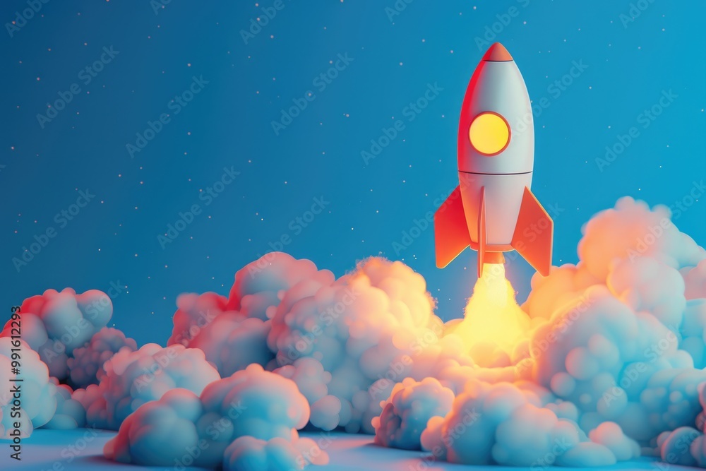 Aufkleber a bright red and white rocket soaring through the sky, great for space or technology concepts