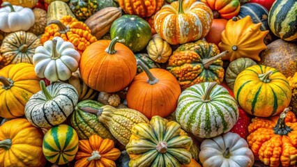 Aesthetic Collection of Colorful Gourds in Different Shapes for Autumn Decorations