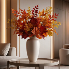 A Modern Living Room Decorated with a Fall-Inspired Centerpiece