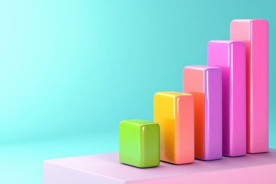 Colorful bar graph showing growth against a pastel background.