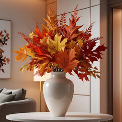 A Modern Living Room Decorated with a Fall-Inspired Centerpiece