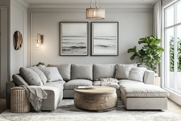 Modern Coastal Living Room Decor in Trendy Grey Colors