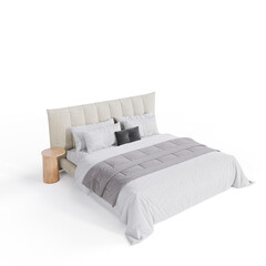 Obraz premium Modern Elegance: Bed for Stylish Bedroom transparent png bedroom furniture architectural visualization interior shadow 3d contemporary