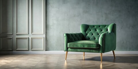 Modern Green Velvet Lounge Armchair Isolated in a Luxury Design Interior Setting for Home Decor and Interior Design Concepts