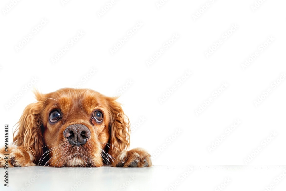 Sticker A brown dog is lying on a white table, great for pet or animal themed designs