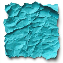 Fototapeta premium Crumpled turquoise paper background texture for creative design and art projects, white background