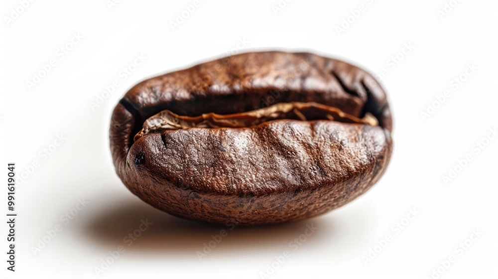 Aufkleber a close-up shot of a single coffee bean on a white surface, ideal for use in food or product photogr