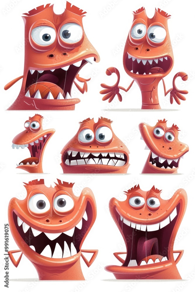 Poster A group of cartoon monsters showing different facial expressions, including happy, sad, angry, and surprised