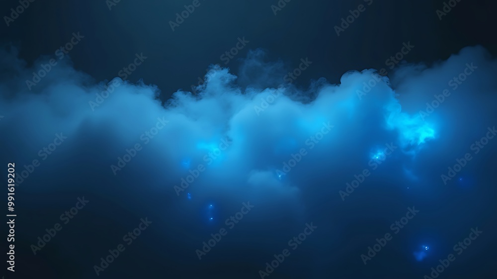 Poster a dimly lit, abstract fog enveloped in mystery, featuring hints of glowing blue that create an ether