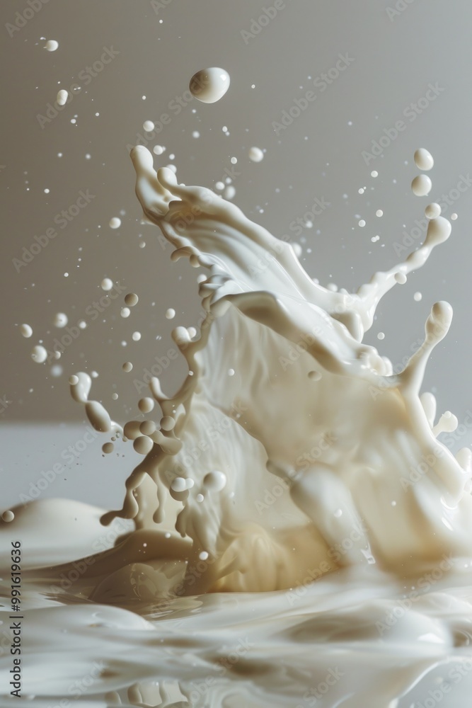 Poster a dollop of milk on the surface of a table, ready for consumption or use