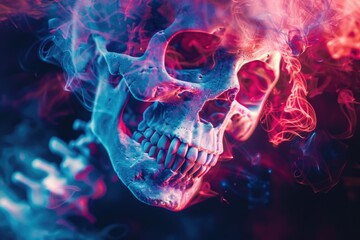 Obraz premium Close-up shot of a skull with smoke emitting from the mouth