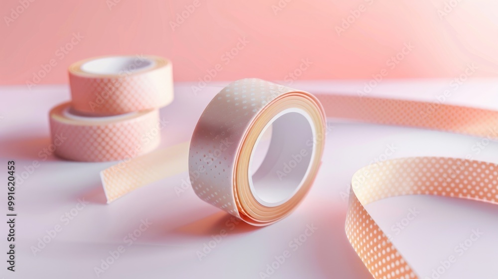 Poster a single roll of tape sits on a flat surface, ready for use