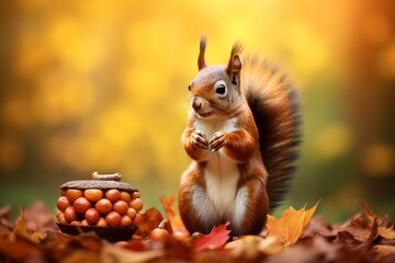 Obraz premium Acorn-wielding Squirrel amidst Autumn Hues